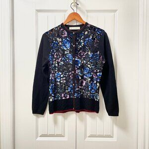 Vintage Black and Blue Floral Cardigan
